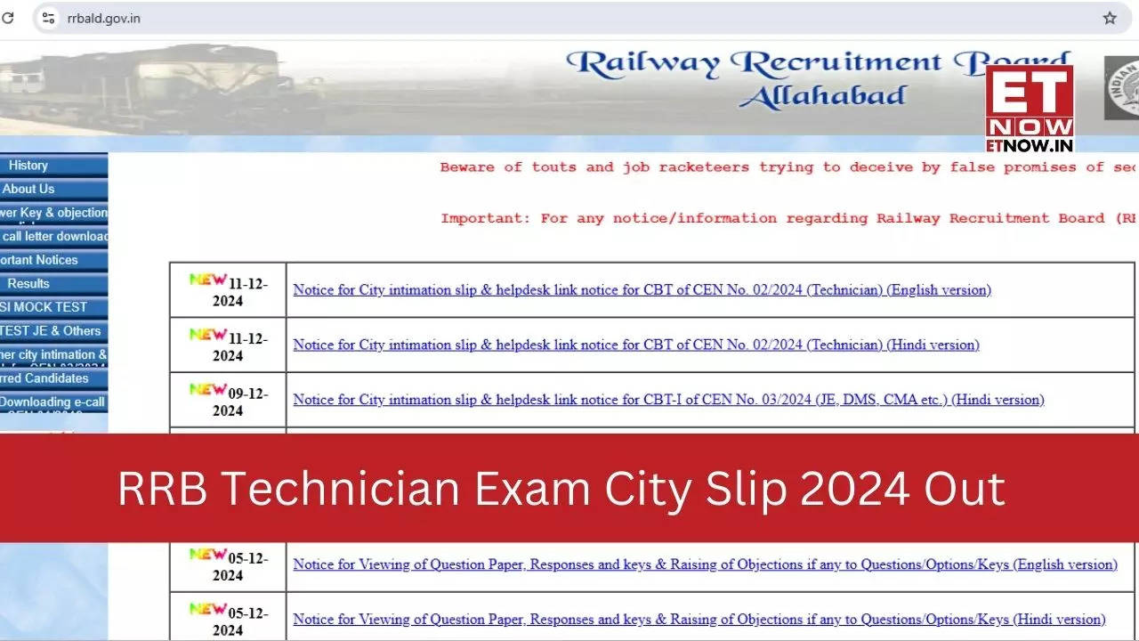 RRB Technician Exam City Intimation Slip 2024 Out At Rrb.digialm.com ...