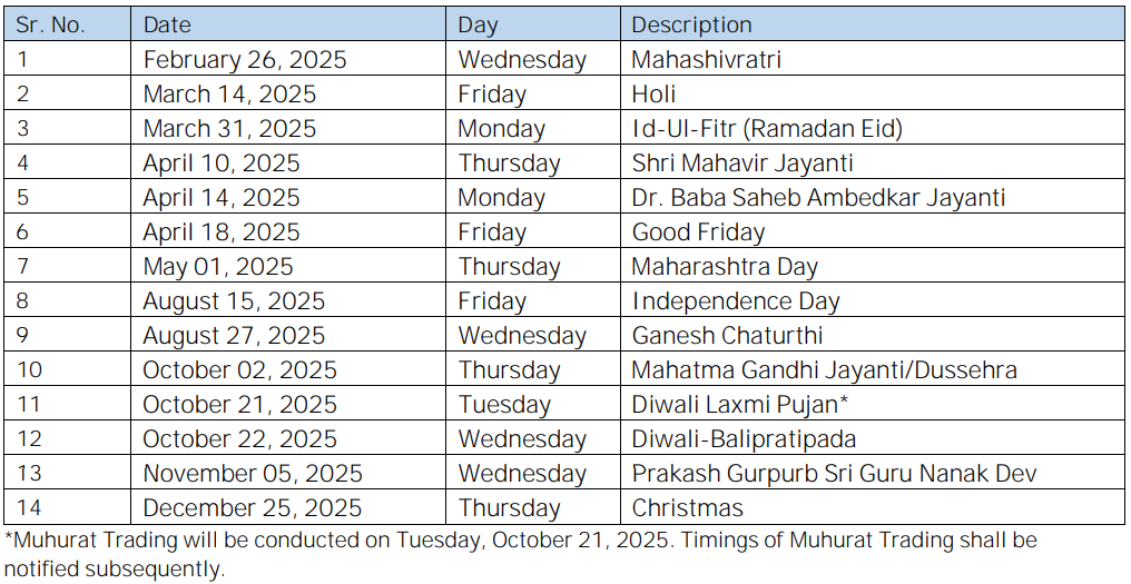 Stock Market Holidays 2025 NSE, BSE to close for 14 days next year