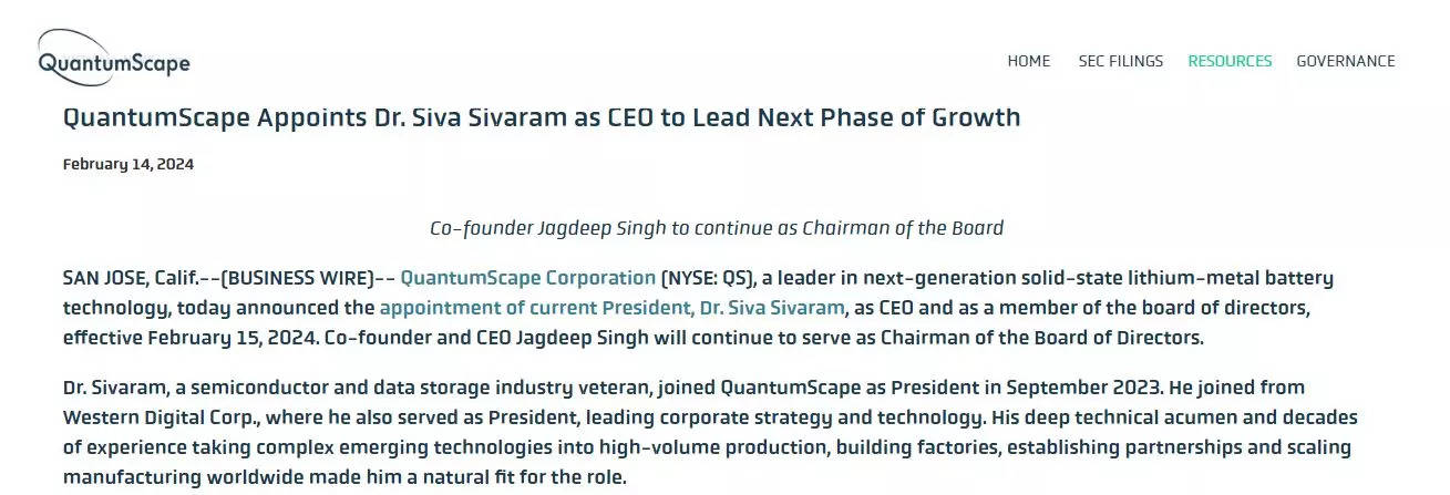 QuantumScape announced that Jagdeep Singh was stepping down as CEO